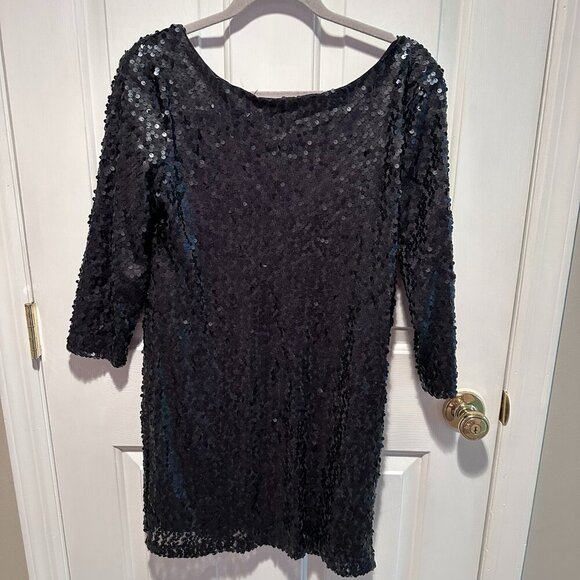 Zara Sequins Black Dress with V Back - Size Medium - Picture 1 of 3